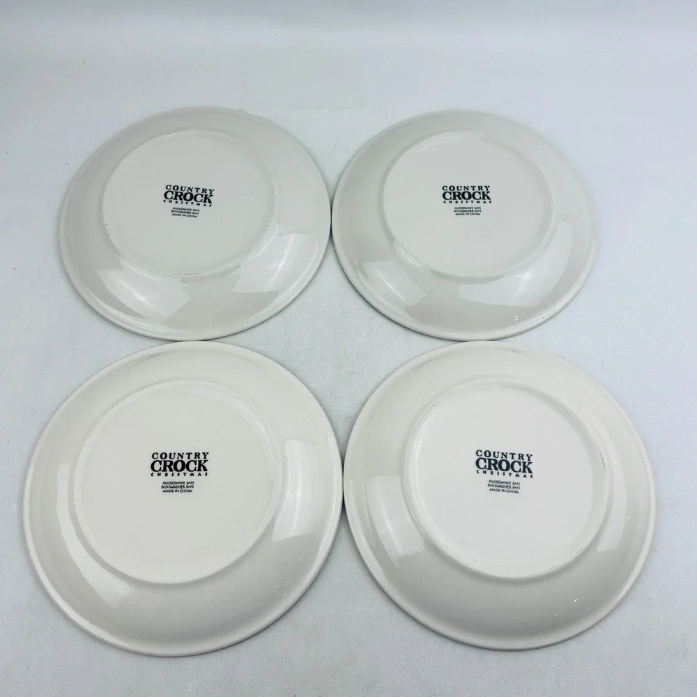 Country Crock Christmas Salad Plate Set of 4 Speckled Stoneware 7.5